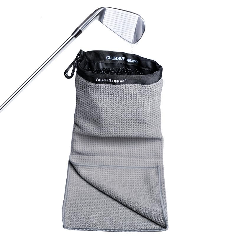Club Scrub Towel Pro, Golf Club and Ball Cleaning Pouch with Attached Towel, Waterproof Exterior, Clean Face Technology Liner, M