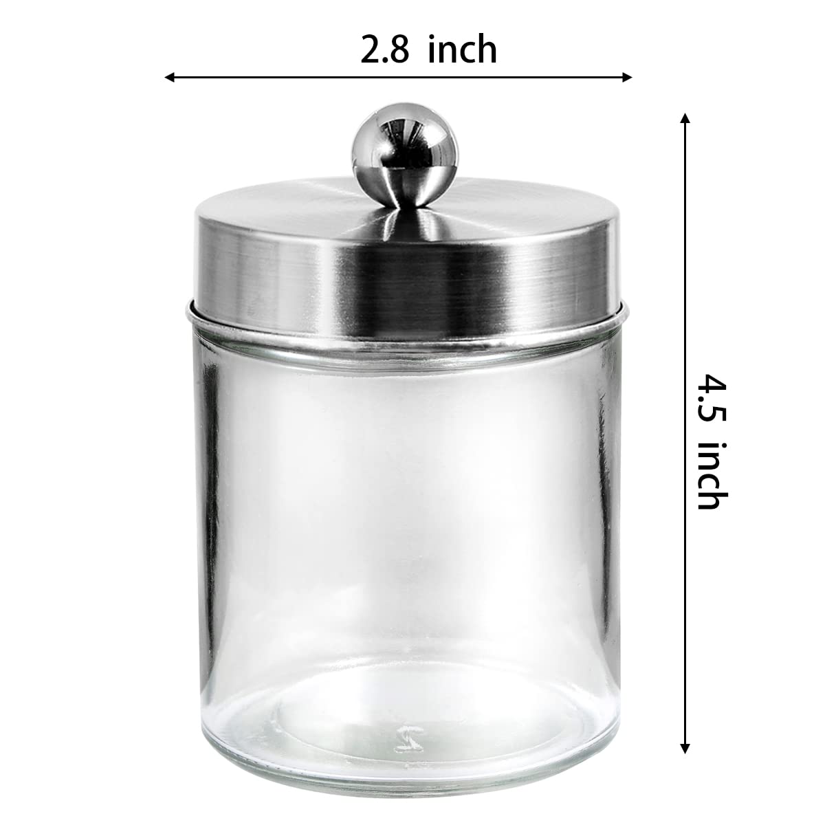 3 Pack Apothecary Jar Canisters Bathroom Vanity Organizer - Qtip Holder Storage Organizer Set Countertop Canister with Stainless Steel Lids &Cute Stickers for Qtips Cotton Swabs Makeup Sponges Floss (Brushed Nickel)