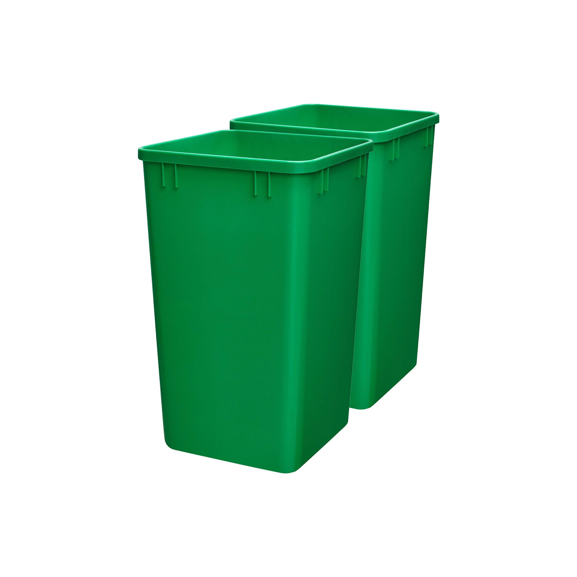 Rev-A-Shelf Polymer Replacement 27 Quart Trash Bin Recycle Waste Garbage Container For Kitchen Cabinet Pullouts, Green, 2 Pack,