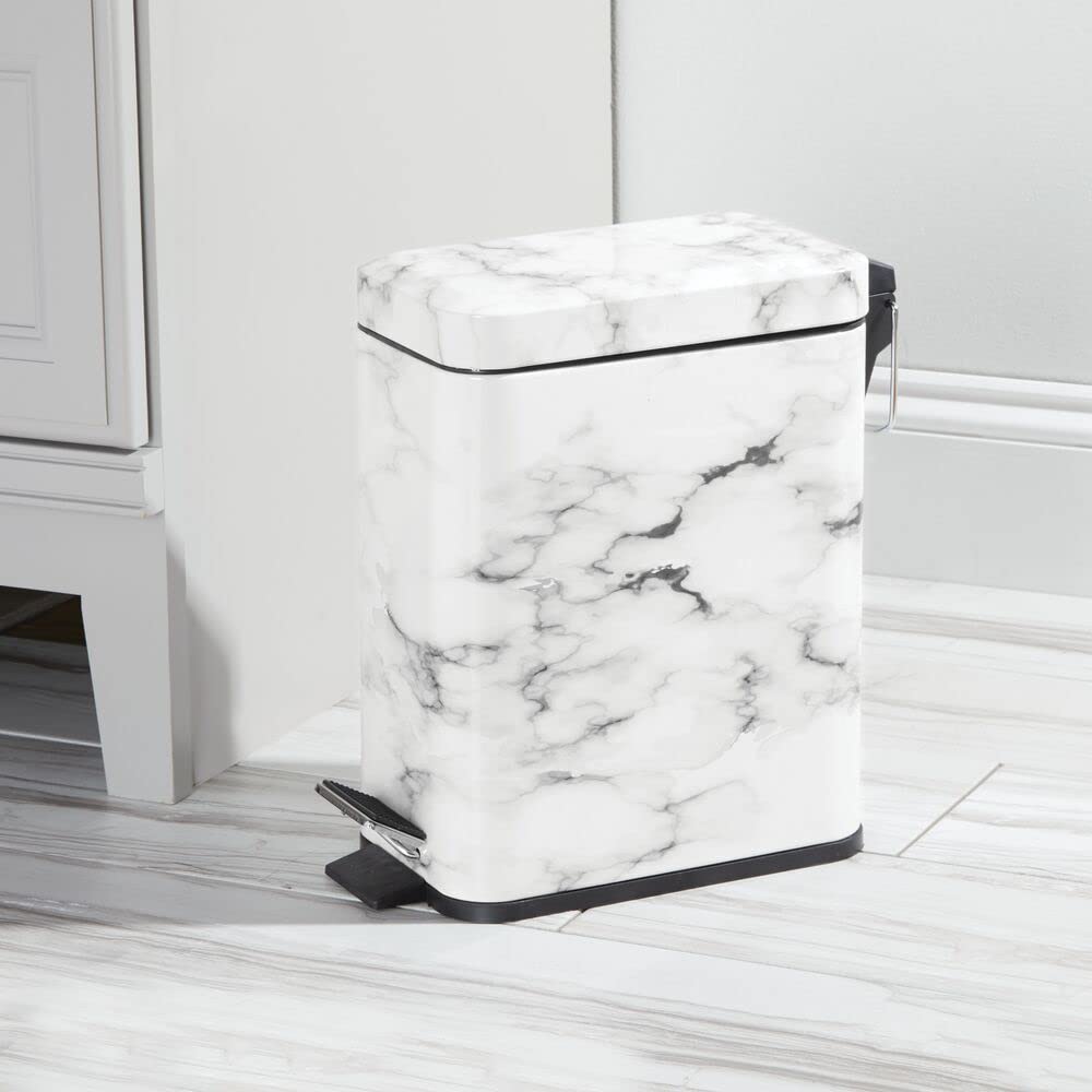 mDesign Small Modern 1.3 Gallon Rectangle Metal Lidded Step Trash Can, Compact Garbage Bin with Removable Liner Bucket and Handl