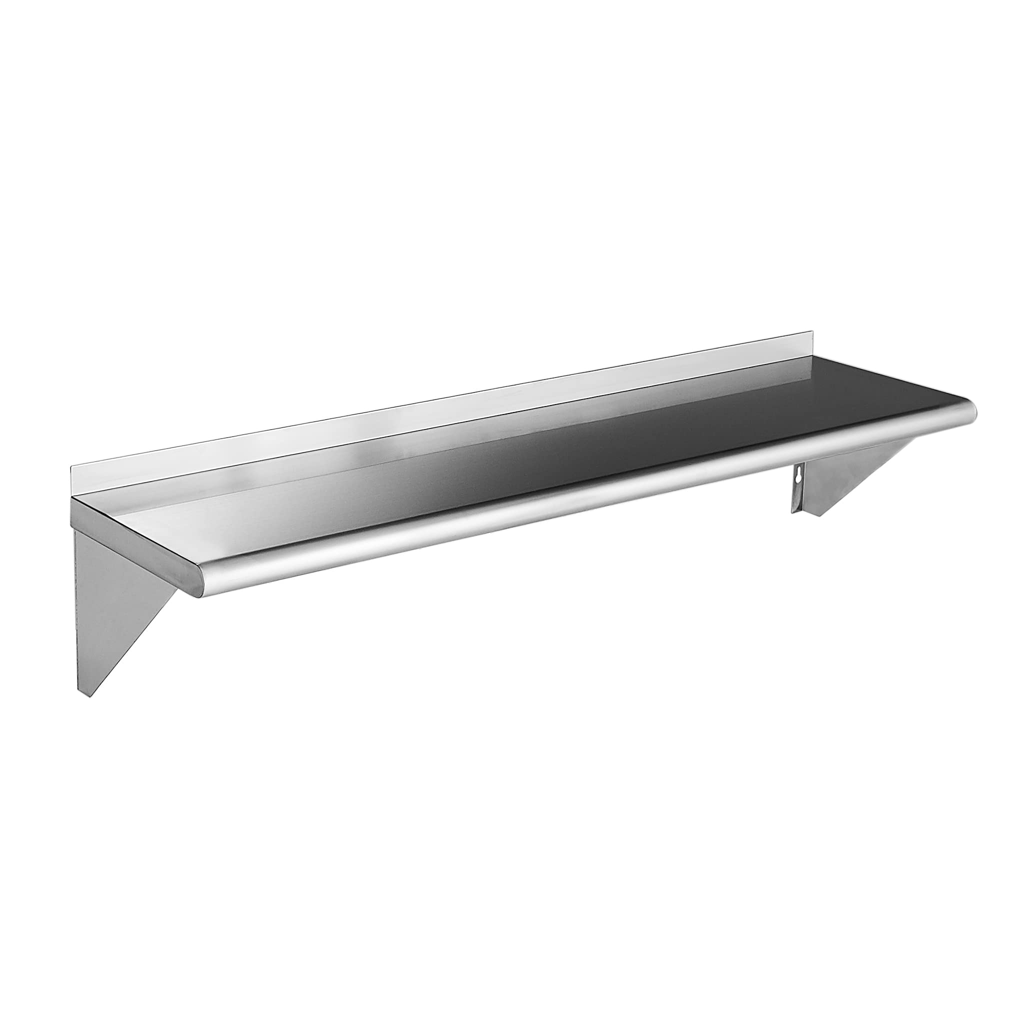 ROCKPOINT Stainless Steel Shelf 12 x 48 Inches 350lb, NSF Metal Commercial Shelves Wall Mount Floating Shelving with Backsplash 