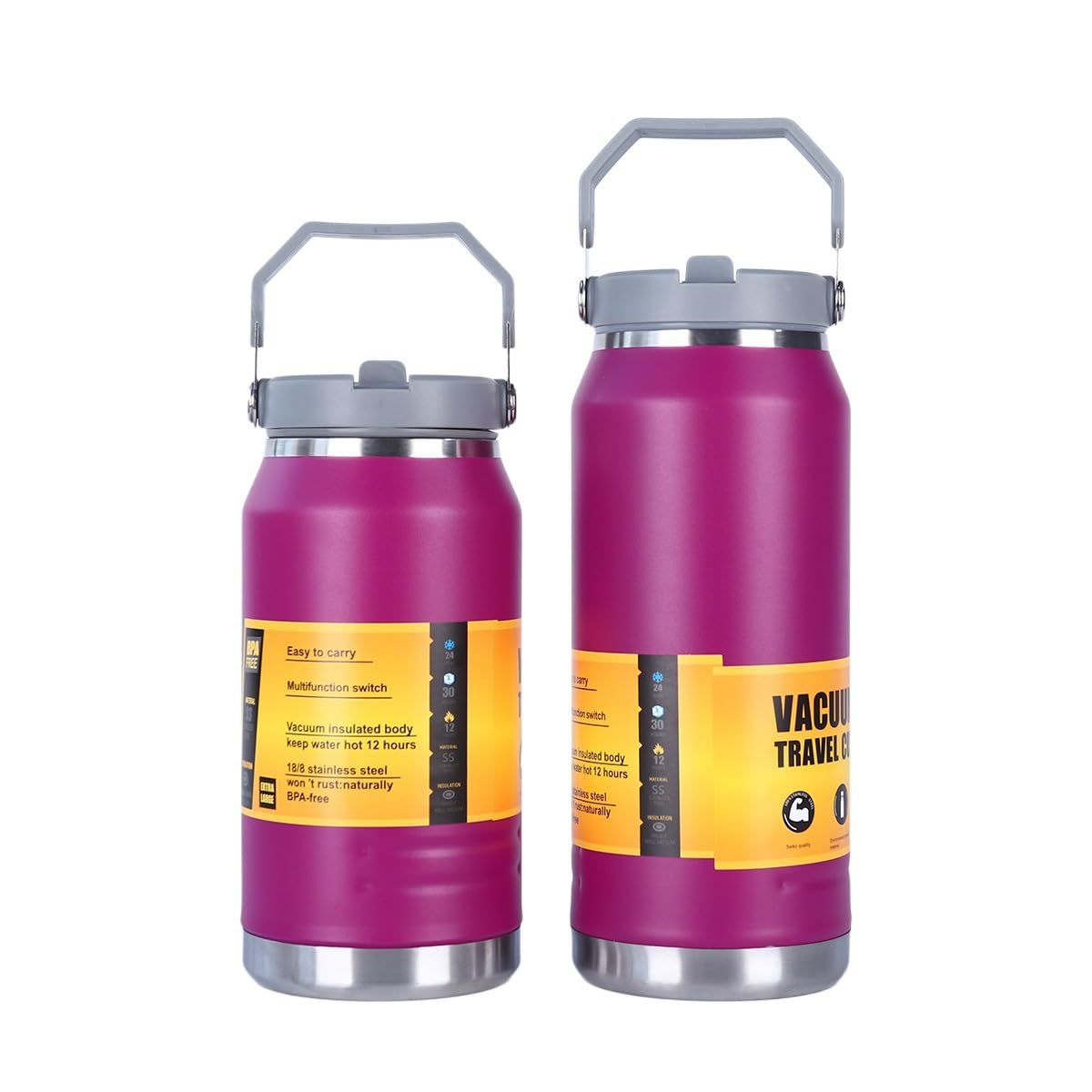 40oz / 54oz Stainless Steel Water Bottle with Handle  ScrewOn Lid, FlipTop Straw  Insulated, Leakproof, Durable Travel Hydra