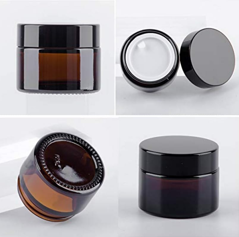 2Pcs 120Ml 4 Oz Large Capacity Empty Refillable Brown Glass Face Cream Storage Packing Jar Pot Bottle With Black Cap For Cosmeti