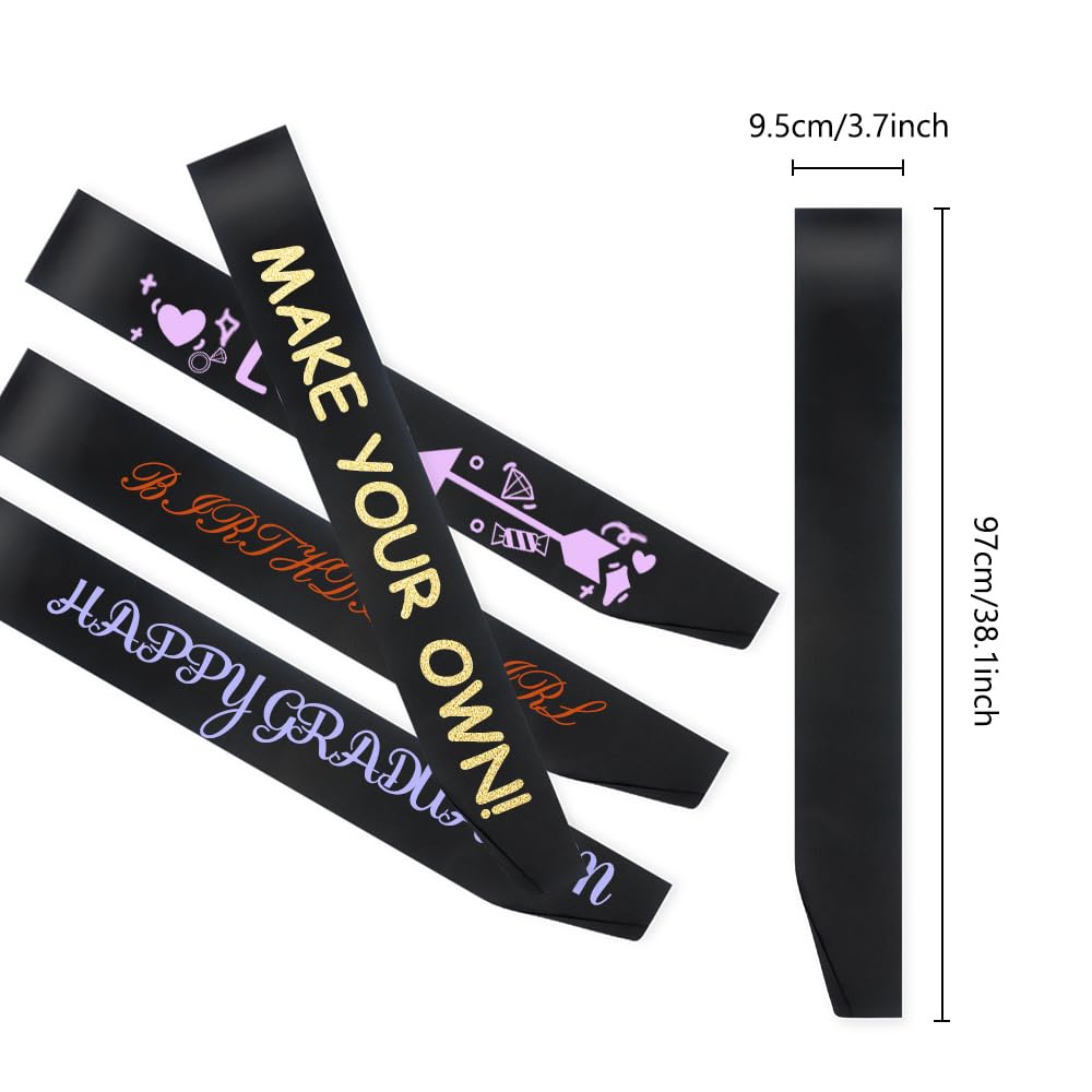 Mdozq 12 Pcs Sash Blank Satin Sash Party Supplies Black Sash Plain Sash Senior Sash Satin Sash Sashes For Birthday, Wedding, Gra