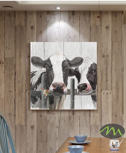 Couple Cow Pictures Wall Decor, Love Themed Canvas Wall Art Print, Curious Cow Painting Poster, Funny Farm Animal Mural For Bedr