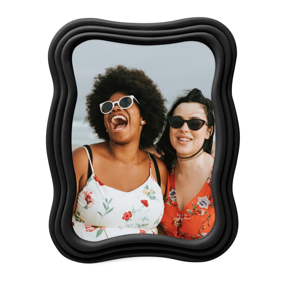 Isaac Jacobs 5x7 Matte Black Curved Deco Frame for Tabletop and Wall Display, Decorative Art, Design, Home D  cor, Gift (5x7, Ma