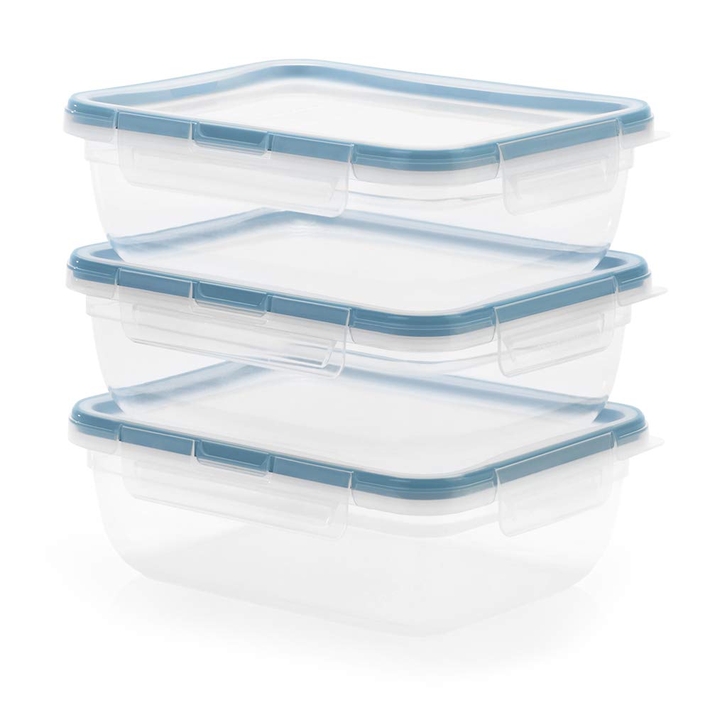 Snapware Total Solution 3-Pack (8.5-Cup) Plastic Food Storage Containers Set, Leakproof & Airtight Locking Lids Rectangular Tupp