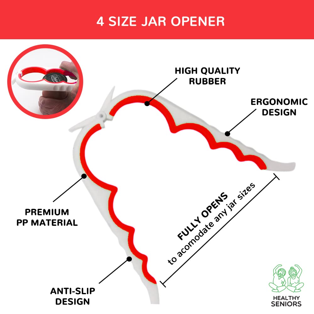 Healthy Seniors Jar Opener For Seniors With Arthritis, Easy Twist Jar Opener For Weak Hands, Multi-Function Bottle Opener For Ar