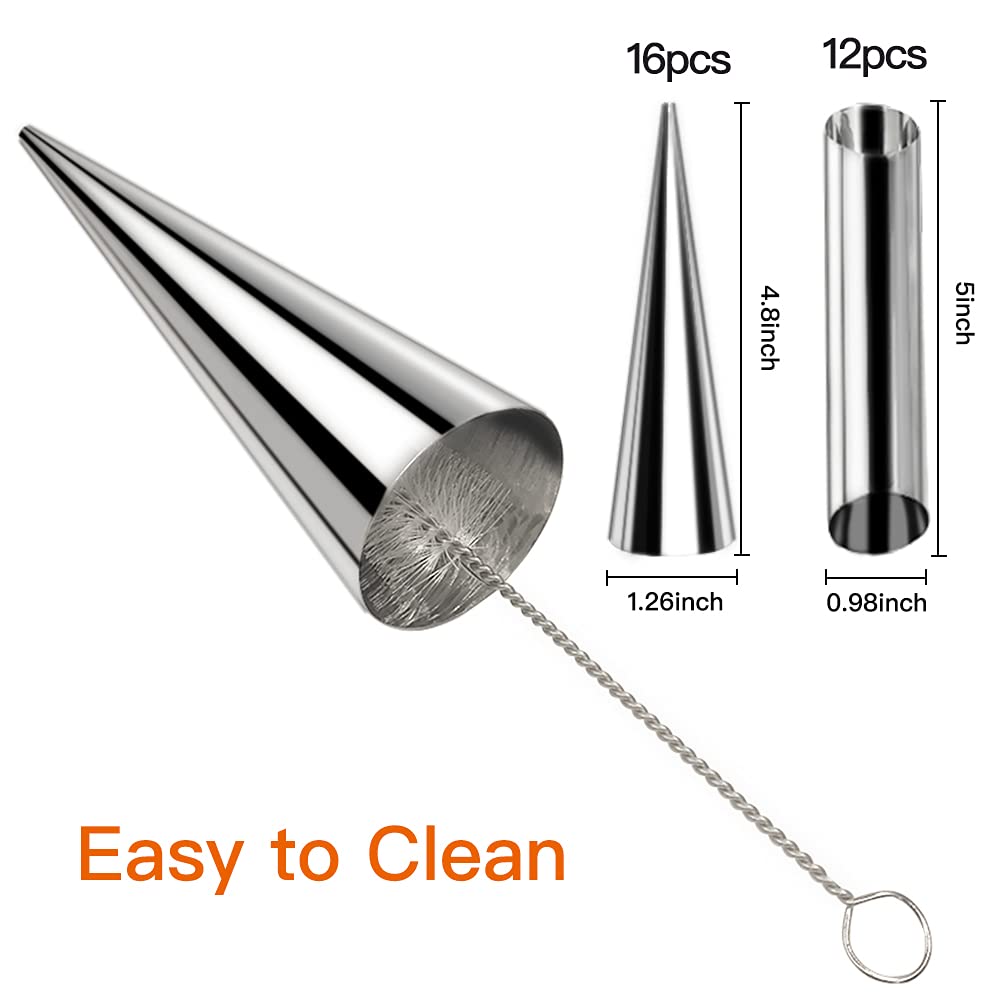 Cakeoo 35Pcs Cannoli Forms Tubes Kits, Cream Horn Mold, Non-Stick Stainless Steel 16Pcs Cone Shaped And 12Pcs Tubular Shaped Bak