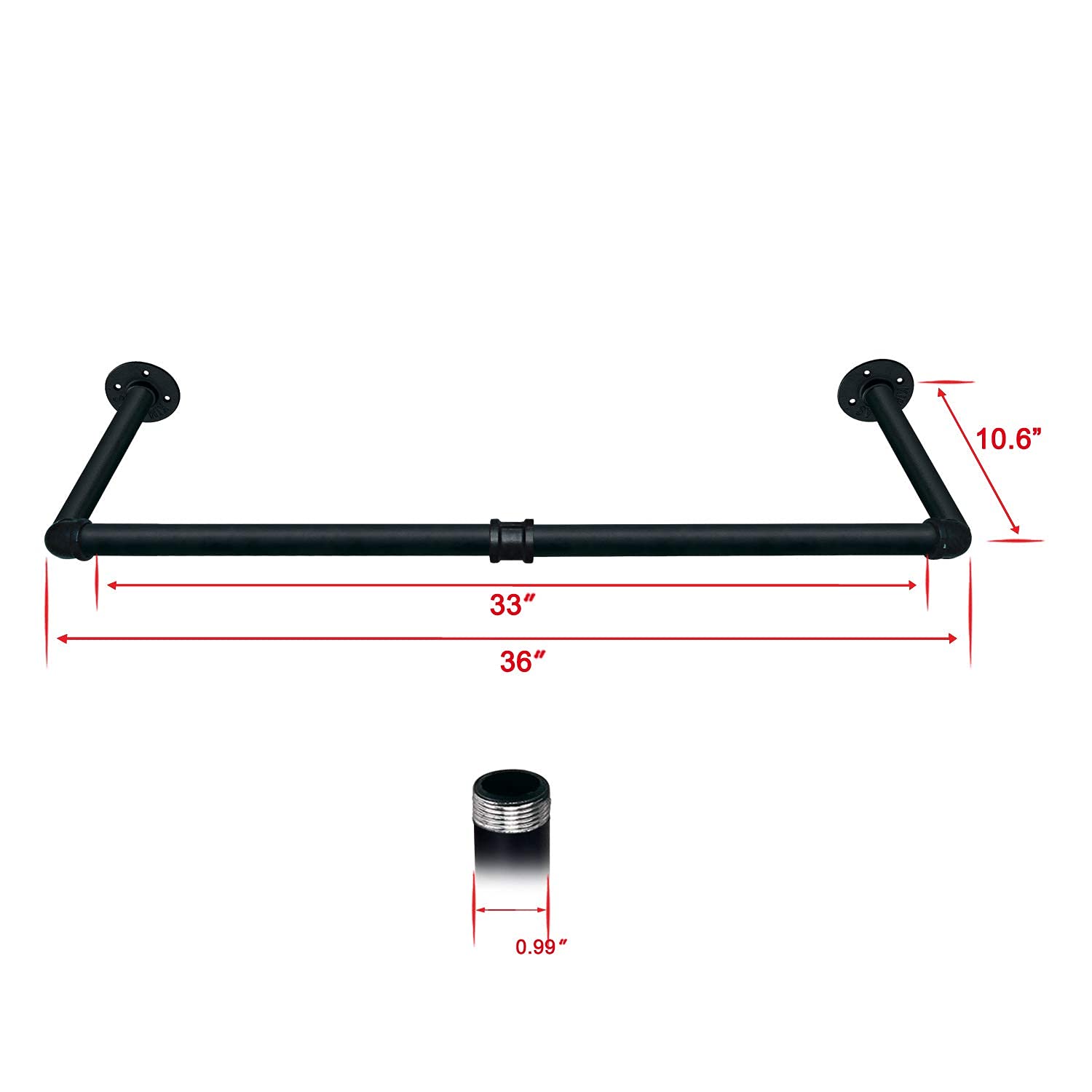 Tlbtek Industrial Pipe Clothes Rack,Heavy Duty Rustic Clothes Hanging Shelves System,Wall Mounted Detachable Black Iron Metal Ga