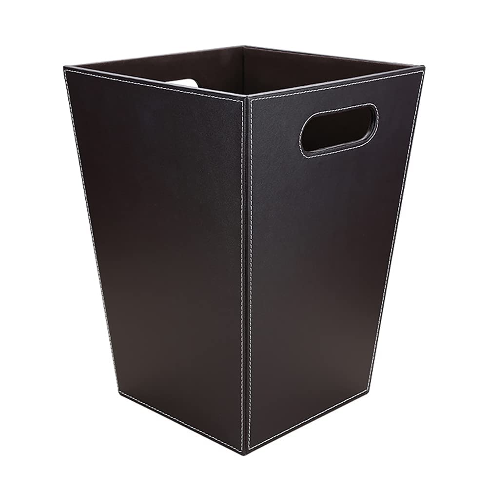 Kingfom Classic Pu Leather Trash Can Wastebasket, Garbage Container Bin With Handles For Bathrooms, Powder Rooms, Kitchens, Home