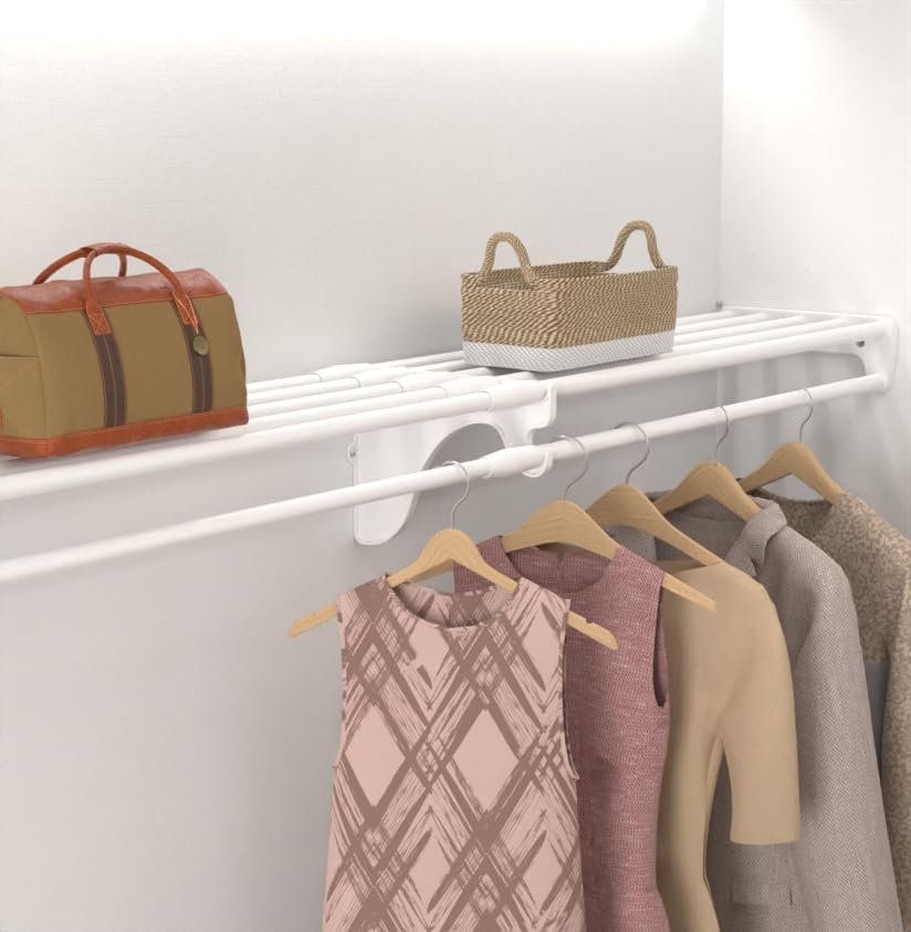 Ez Shelf - Closet Shelf With Hanging Rod - 17.5   -27    Expandable, White, Closet Shelves - Strong, Holds 150 Lbs - Diy, Easy I