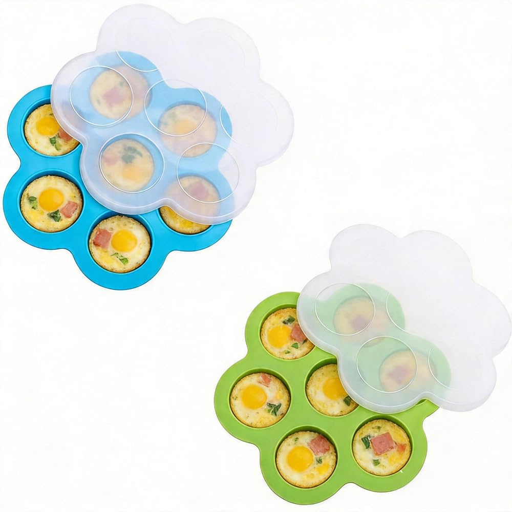 Silicone Egg Bites Molds with Lid for Instant Pot, 2 Packs (For 6qt/8qt (8.2x8.2x1.96), Blue+Green)