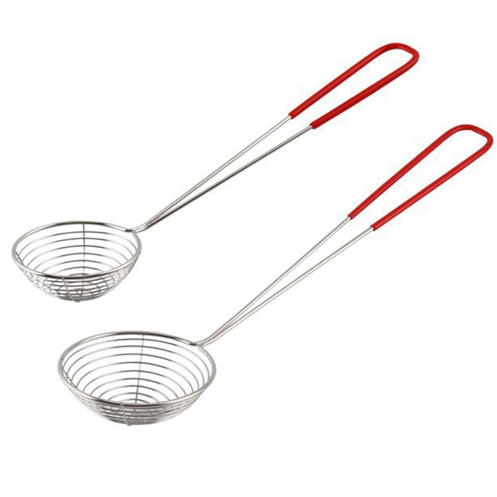 2Pcs Stainless Steel Strainer Spoons Boba Spoon Scoop Hot Pot Strainer Spoons Ladle Wire Cooking Skimmers Spoon With Handle For