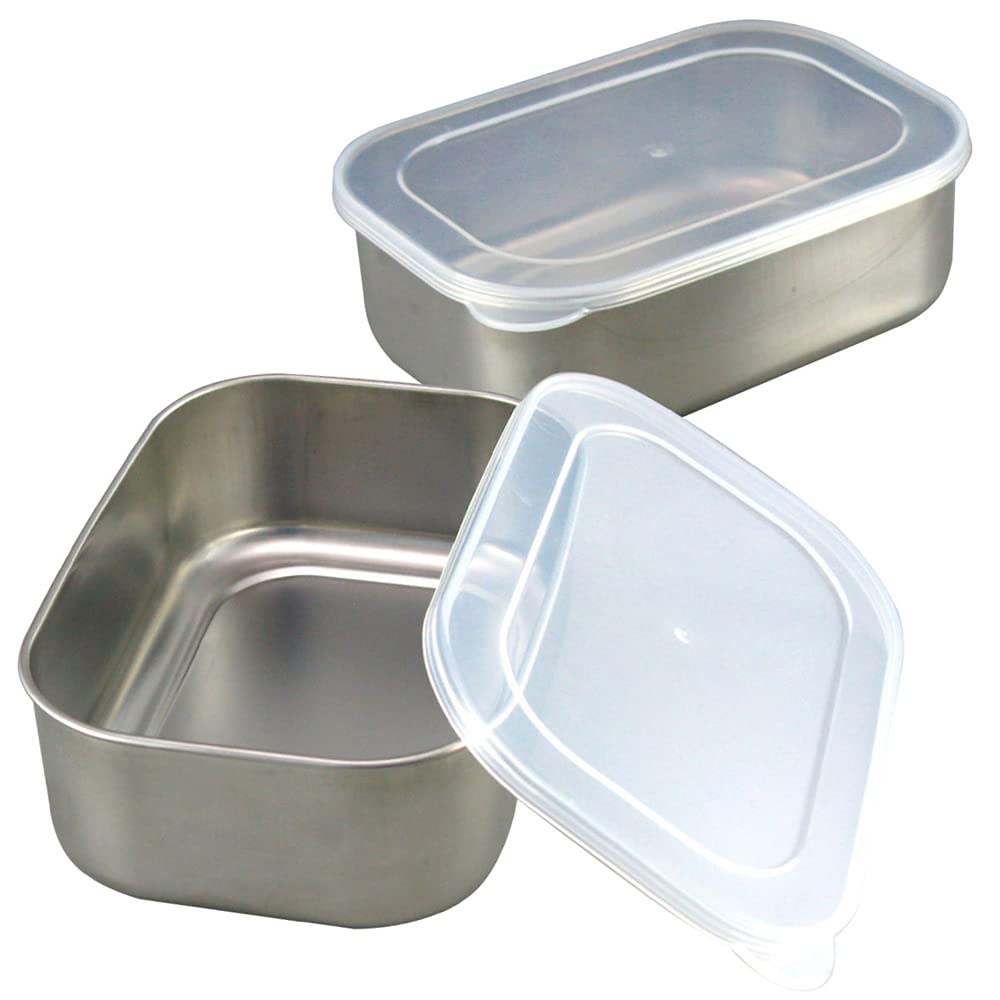 Shimomura Kihan 38871 Tsubame Sanjo Bat Storage Container With Lid, Deep Type, Set Of 2, Stainless Steel, Square, 22.0 Fl Oz (65