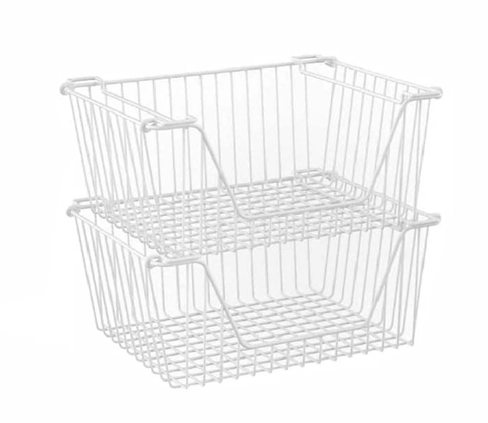 Blitzlabs Stackable Wire Metal Baskets Cabinet Organizer Sturdy Metal Wire Pantry Freezer Bin For Home Bathroom Kitchen Friut Ve