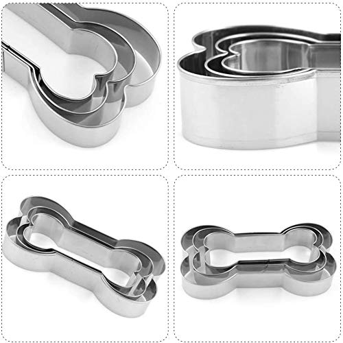 Set Of 5, 2 Packs Silicone Molds Puppy Dog Paw & Bone Shaped 2 In 1 And 3 Packs Stainless Steel Bone Cookie Cutter,For Homemade
