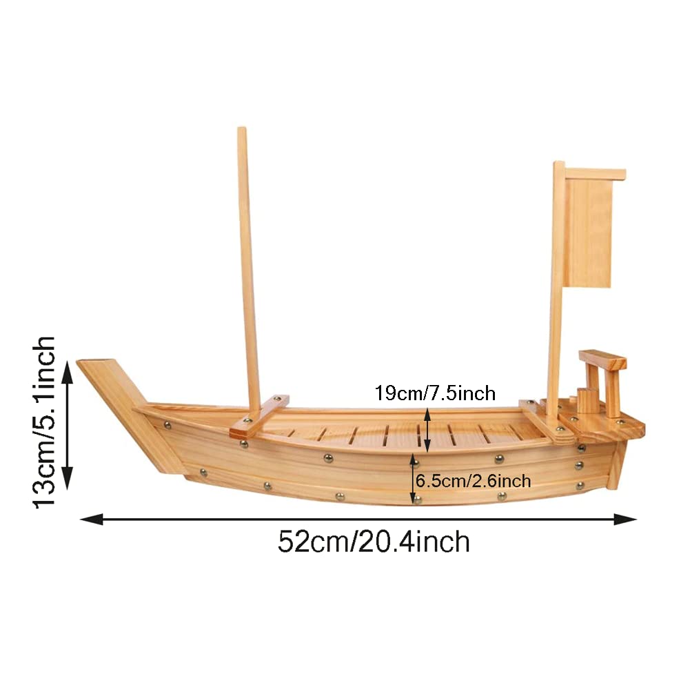 Winiaer 20 Inch Wooden Sushi Boat Serving Tray, Large Sushi Boat Plate For Sashimi Board Seafood Party, Great For Sushi Restaura