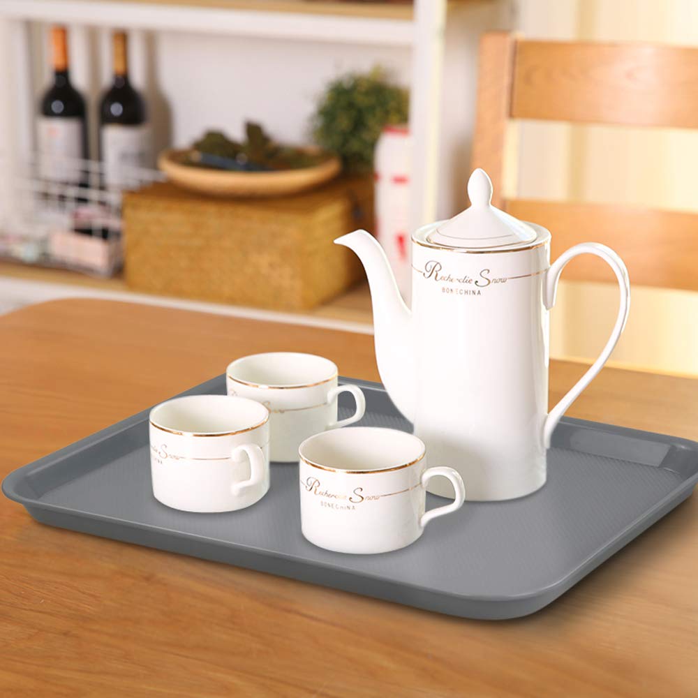 Begale Plastic Fast Food Serving Tray, Large Kitchen Dinner Tray, Set Of 4, Grey