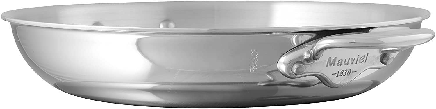 Mauviel MCook 5-Ply Polished Stainless Steel Round Pan With Cast Stainless Steel Handles, 9.4-in, Made In France