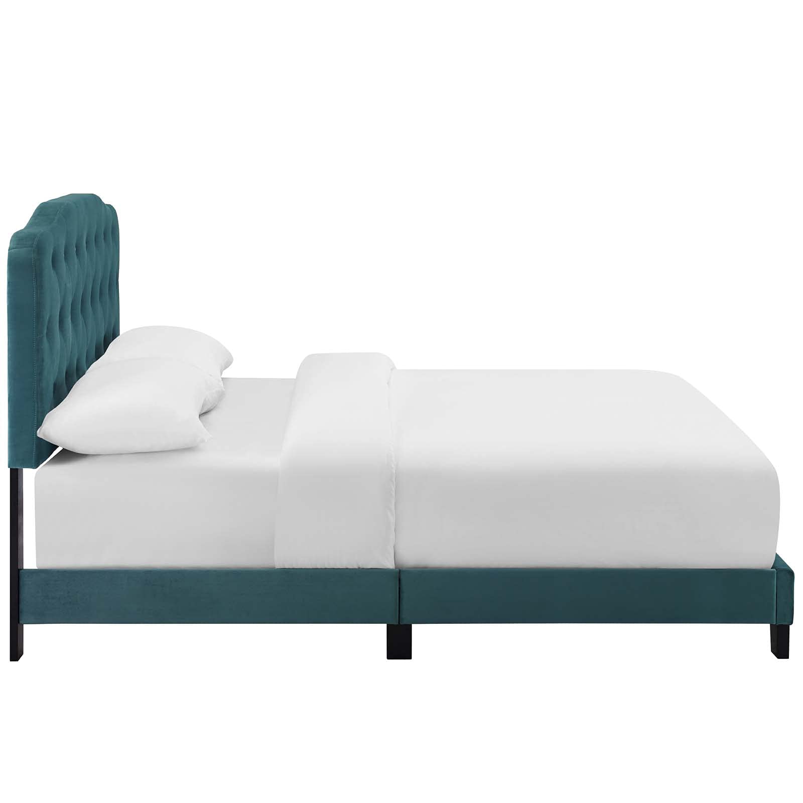 CasaFoyer Amelia Twin Bed | Luxurious Stain-Resistant Velvet | Button-Tufted Headboard | Solid Wood Construction | Non-Marking Legs | Reinforced Center Beams | Ideal for Kids or Dorms | Sea Blue