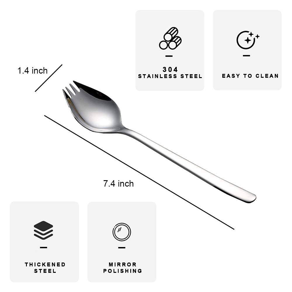 6 Pack Sporks Stainless Steel Forks And Spoons, Muulaii Metal Sporks Fork Spoon Combo For Ice Cream Spoon Salad Forks, Fruit App