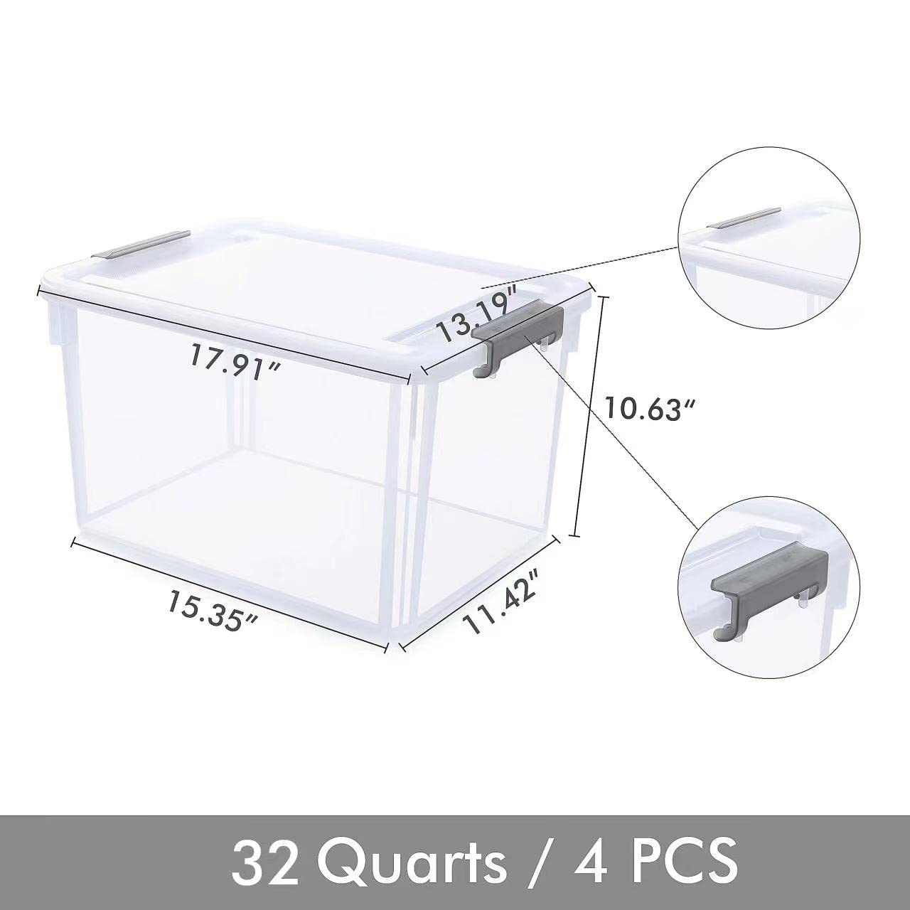 Citylife 32 Qt Plastic Storage Bins With Latching Lids Stackable Storage Containers For Organizing Large Clear Storage Box For G