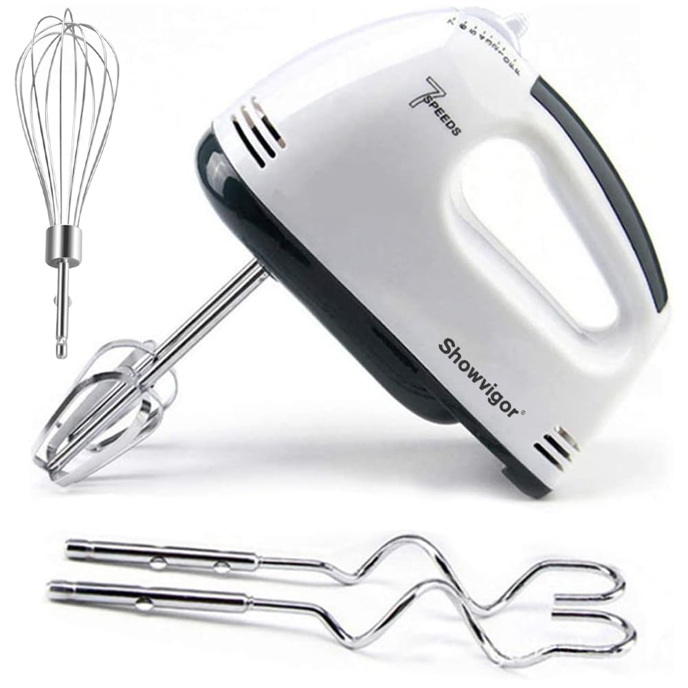 Showvigor Electric Hand mixer - 7 Adjustable Speed 180W Handheld Mixer Electric Whisk with 5 Stainless Steel Accessories, Turbo 