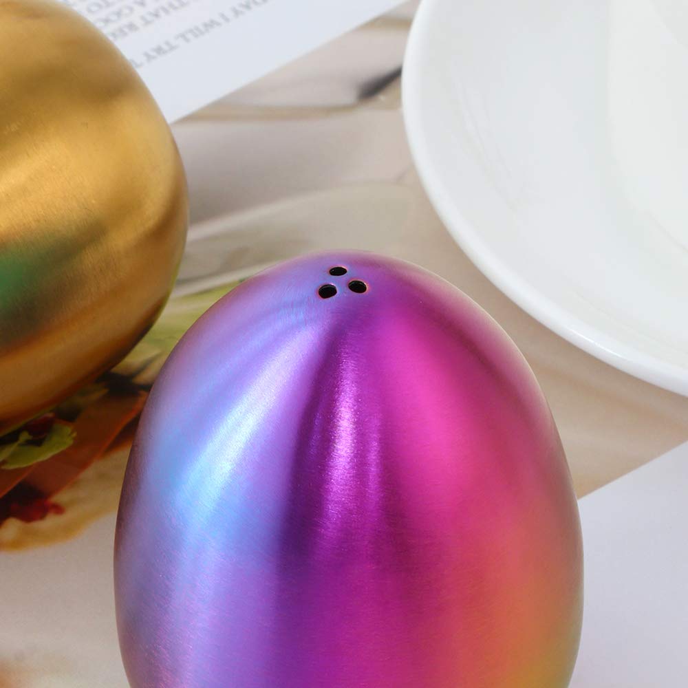 2-Piece Set Rainbow Salt Pepper Shakers, Cute Egg Shape Stainless Steel Condiment Jar For Home And Kitchen Utensils, Comfortable