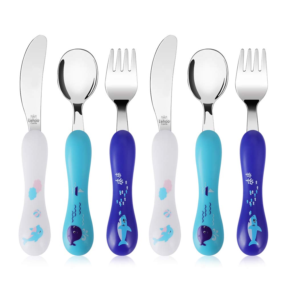 Lehoo Castle Toddler Silverware Set, 6 Pcs Toddler Utensils Stainless Steel, Boys Kids Silverware Set, Safe Toddler Forks and Sp