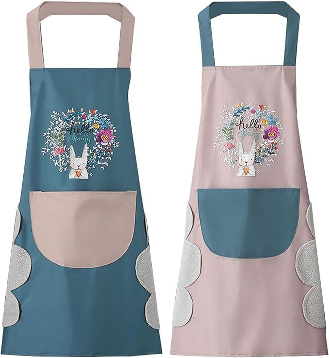 Nexlly Pack Of 2 Assorted | Waterproof Kitchen Apron For Women With Big Front Pocket Handwiping Towel | Comfortable Wearresist