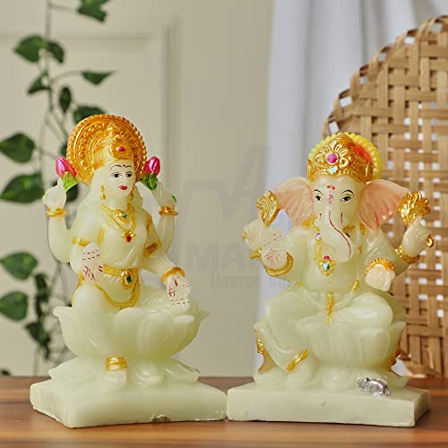 Apnimarket Marble Dust Laxmi Ganesh Statue Laxmi-Ganesh Idols For Home & Office Dcor Ganesh Laxmi Marble Showpiece Gift 7 Inch R
