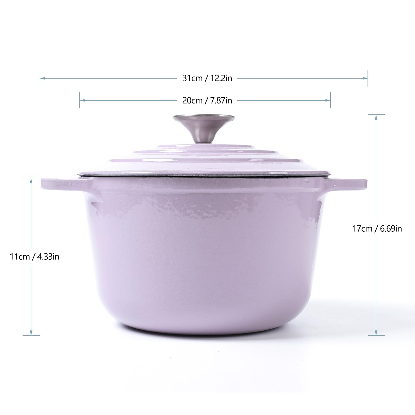 Hawok Enameled Cast Iron Dutch Oven With Lid, 3 Quart Deep Round Dutch Oven With Dual Handles, Purple