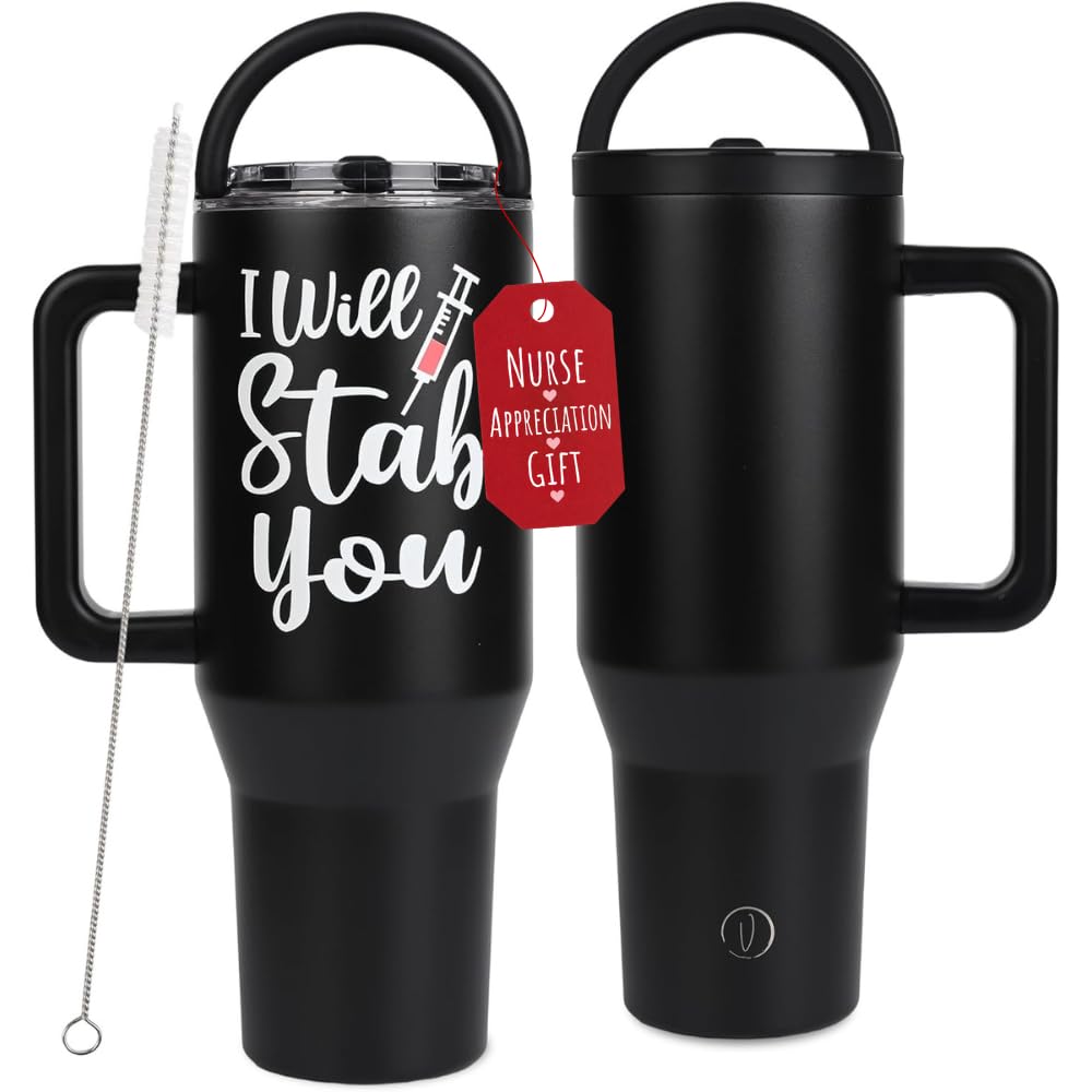 Nurse Gifts Nurse Appreciation Gift Set for Women - I Will Stab You    40 oz Insulated Stainless Steel Tumbler with Lid and Stra