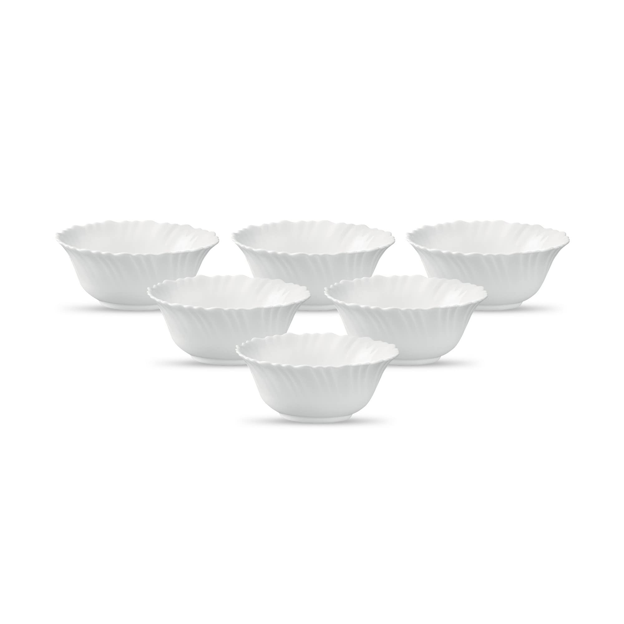 La Opala Diva, Classique Collection, Opal Glass Vegetable Bowl Set 6 Pcs, Plain White