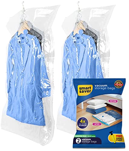 Smart Saver Plastic 2 Hanging Jumbo Vacuum Storage Compression Space Saver Sealer Bags For Clothes Coat Dress Suit Jacket Sweate