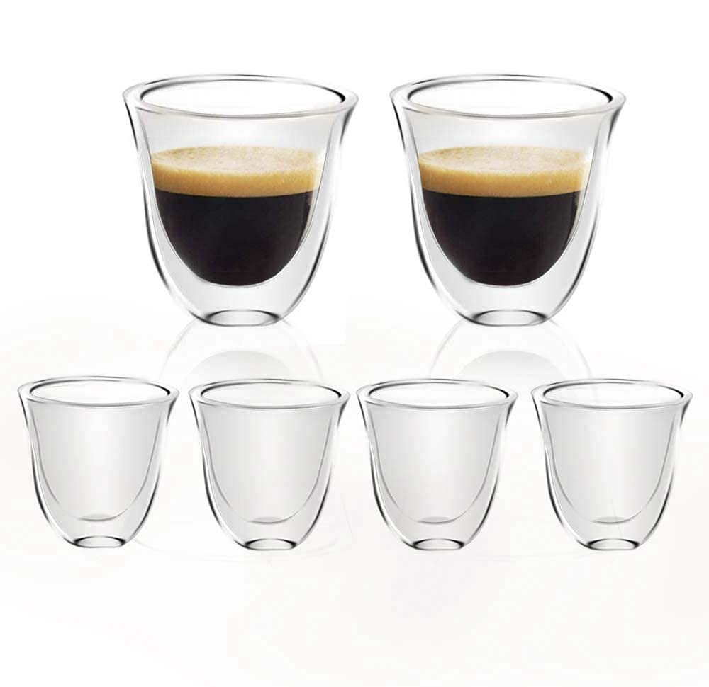 Baskety Easy Pour Espresso Cups Set of Clear Insulated 70ml Espresso Shot Glasses  Double Wall Espresso Cups Sets  Demitasse G