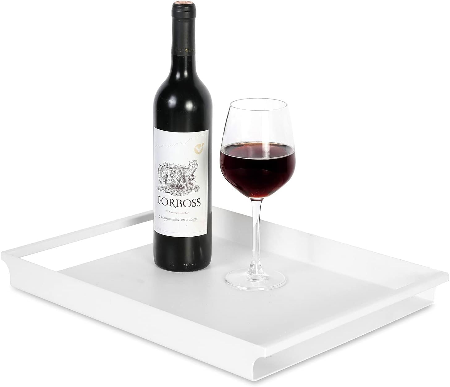 Ogfc 21551 Decorative Serving Tray, Modern Matte White Metal Rectangle Ottoman Coffee Table Tray With Sleek Rounded Cutout Side 