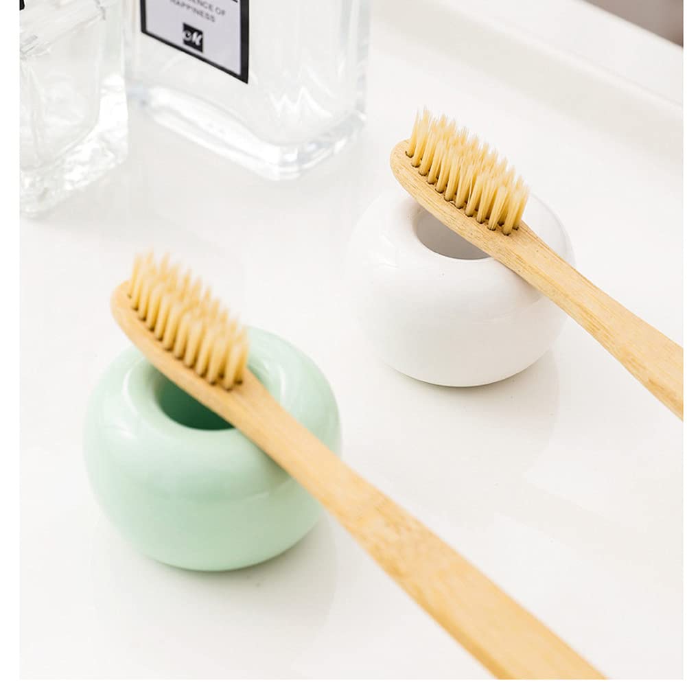 2 Pcs Mini Ceramics Toothbrush Holder,Individual Toothbrush Stand For Bathroom Vanity Countertops Dresser(White)