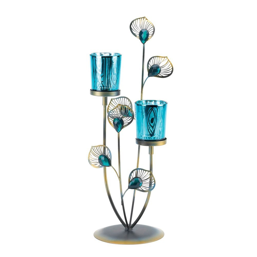 VERDUGO GIFT Gallery of Light 10015949 Peacock Plume Candleholder, Multicolor
