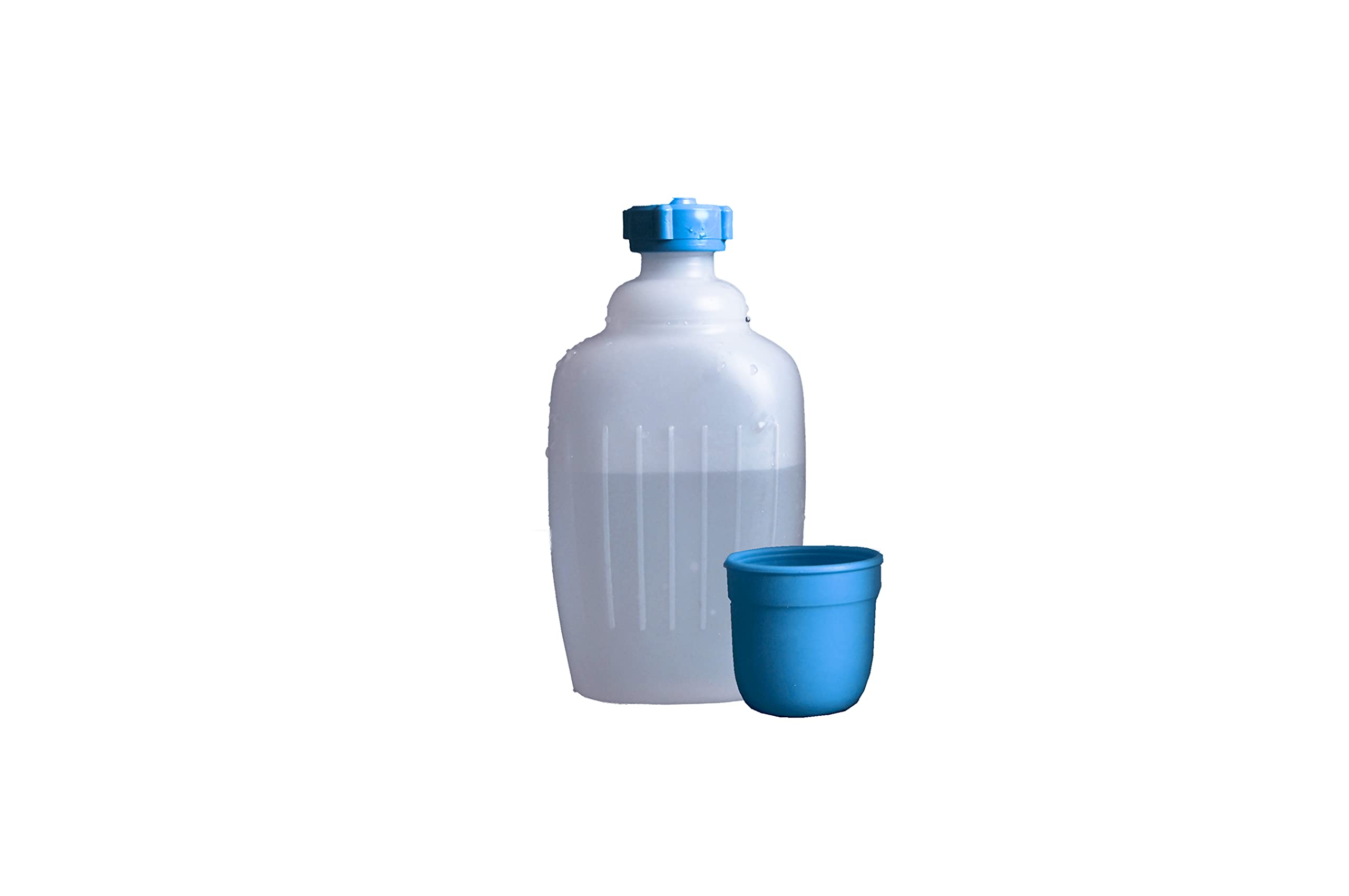 hnersdorff Camping Bottle Storage Bottle HDPE 500ml Natural Colour with Blue Drinking Cup