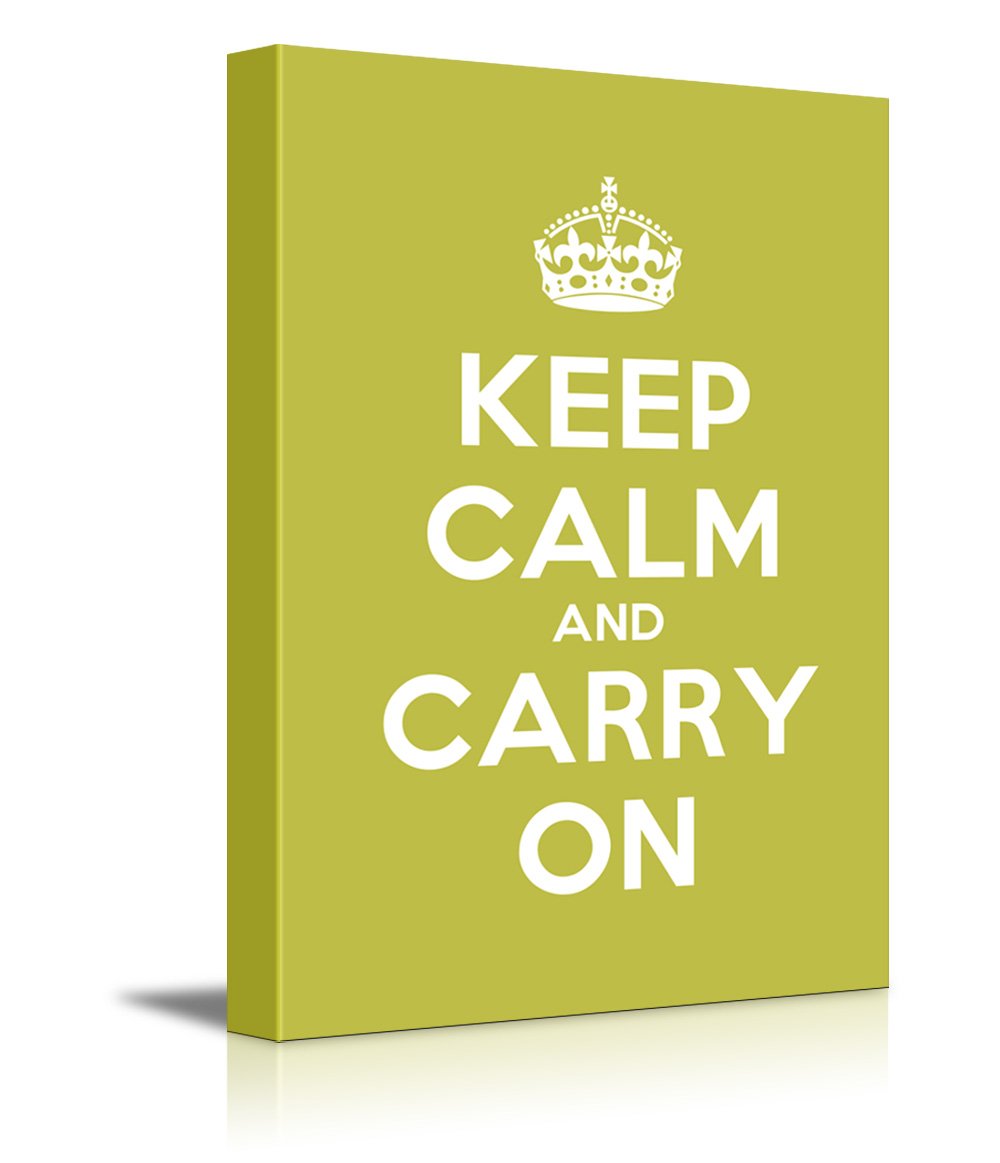 Canvas Wall Art Gallery Wrap Canvas Prints - Keep Calm And Carry On | Stretched Grass Green Canvas Home Art Ready To Hang - 16''