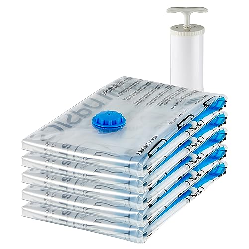 Amazon Basics Vacuum Compression Storage Bags With Hand Pump, Large, Pack Of 5, Clear