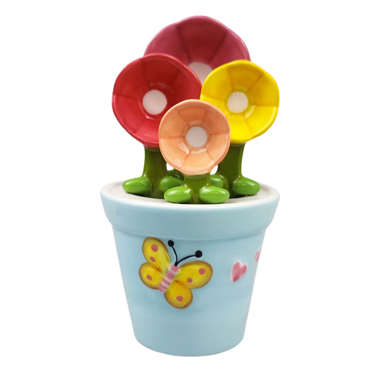 Sizikato 4Pcs Porcelain Measuring Spoons With Base, Cute Flower Shape