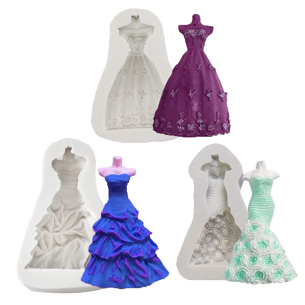 Cestony 3 Pcs Wedding Dress Skirt Silicone Molds For Diy Wedding Cake Fondant Biscuit Cookies Sugar Chocolate Hard Candies Desse