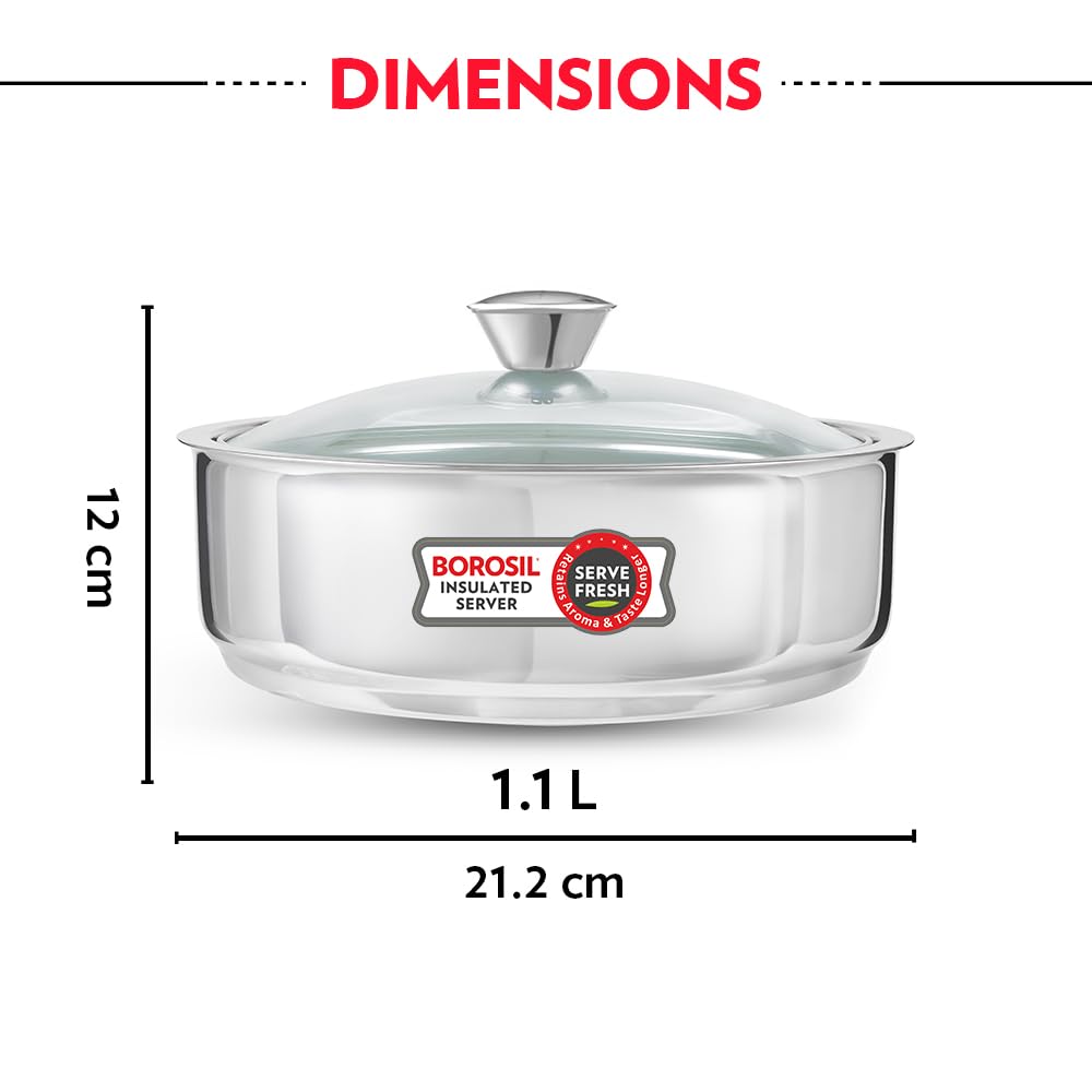 Borosil Stainless Steel Insulated Roti Server, 1.1 Litres, Silver