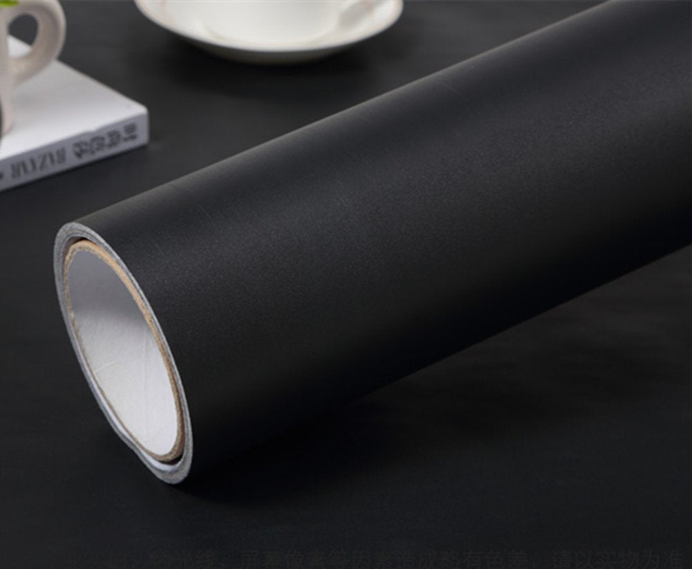 Yija Solid Color Frosted Waterproof Wallpaper Shelf Drawer Liner Self-Adhesive Cabinet Sticker 15.6 Inch By 98 Inch (Black)