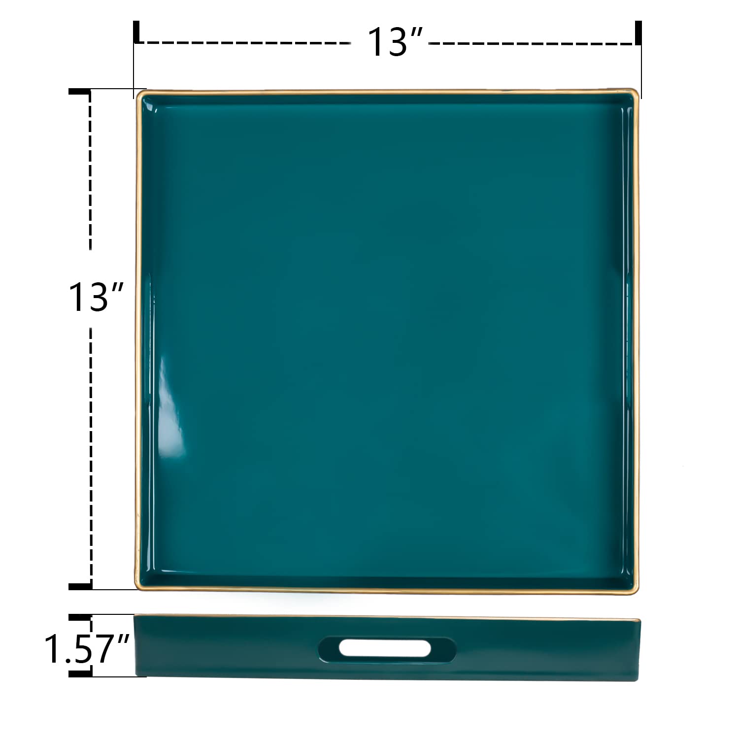 MAONAME Decorative Tray  Green Serving Tray with Handles  Coffee Table Tray  Square Plastic Tray for Ottoman  Bathroom  Kitchen  13''x13''x1.57''