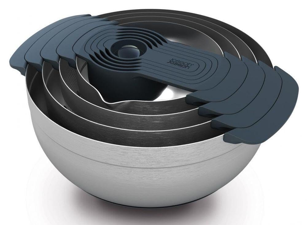 Joseph Joseph Nest 9 Plus 9-Piece Food Prep Set, Stainless Steel Mixing Bowls, Measuring Cups, Sieve & Colander - Model 95032