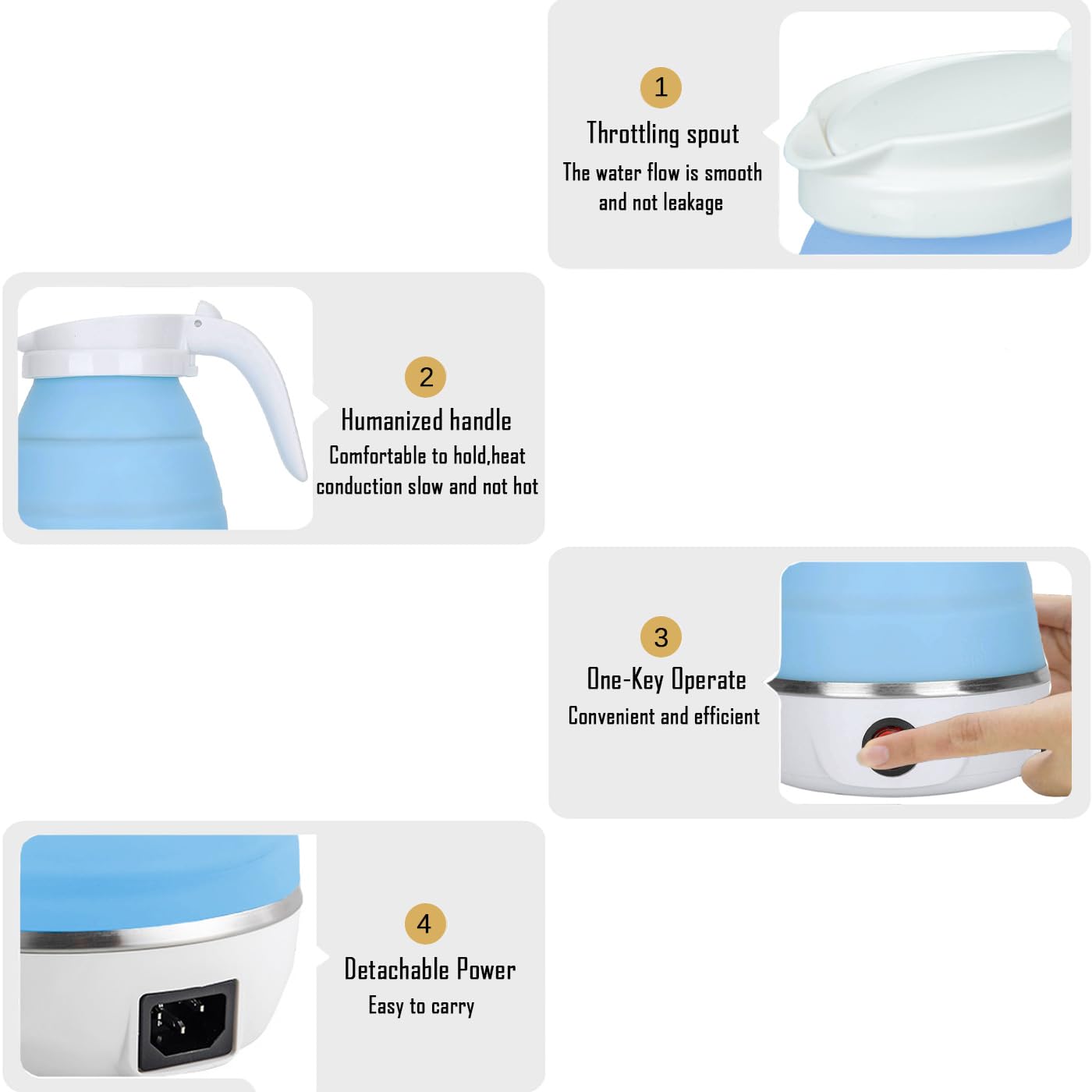 Travel Kettle Electric Small Foldable Portable Kettle,Silicone Collapsible Heating Water Boiler Tea Pot For Camping,Easy For Sto